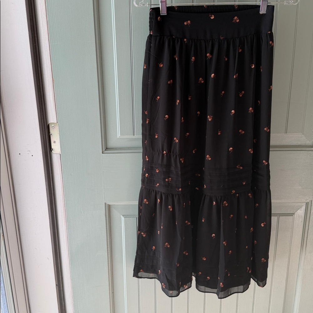 Madewell Black Skirt with Tiny Orange Floral Motif